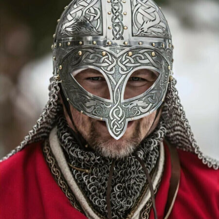 Medieval Viking Helmet Armor Vendel Steel Etched Helmet With Chainmail Viking