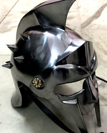 Medieval Maximus Gladiator Helmet Wearable Metal Helmet With Wooden Stand