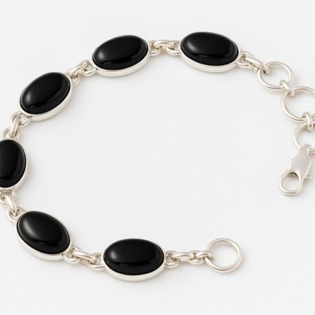 Elegant Black Onyx & Sterling Silver Link Bracelet – Handmade Gemstone Jewelry
