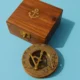 Antique Brass Sundial Compass with Wooden Box – Nautical Gift for Men – Vintage Maritime Decor – Ships from Poland – Free Shipping