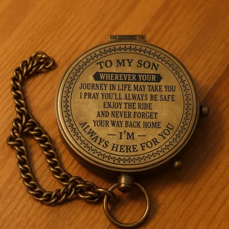 Engraved Brass Compass Gift for Son – Inspirational Keepsake with Chain & Message – Graduation, Birthday, or Travel Gift.