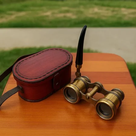 Vintage Brass Opera Glasses with Leather Case – Antique Binoculars with Handle