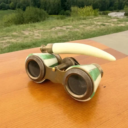 Vintage Green Opera Glasses with Leather Case – Brass & Enamel Binoculars
